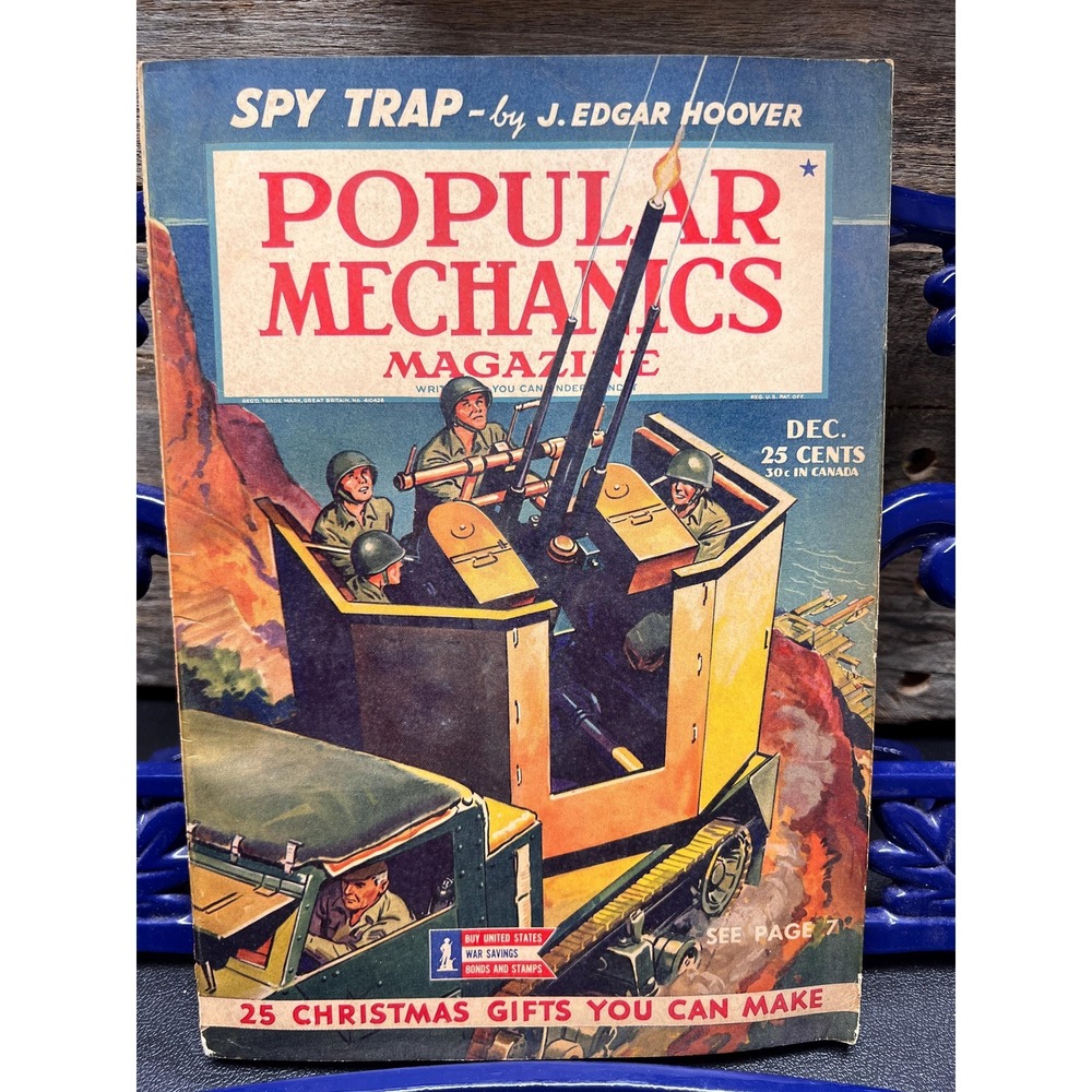 Popular‎ Mechanics Magazine, Dec 1943, Vtg Magazine, Spy Trap by J. Edgar Hoover